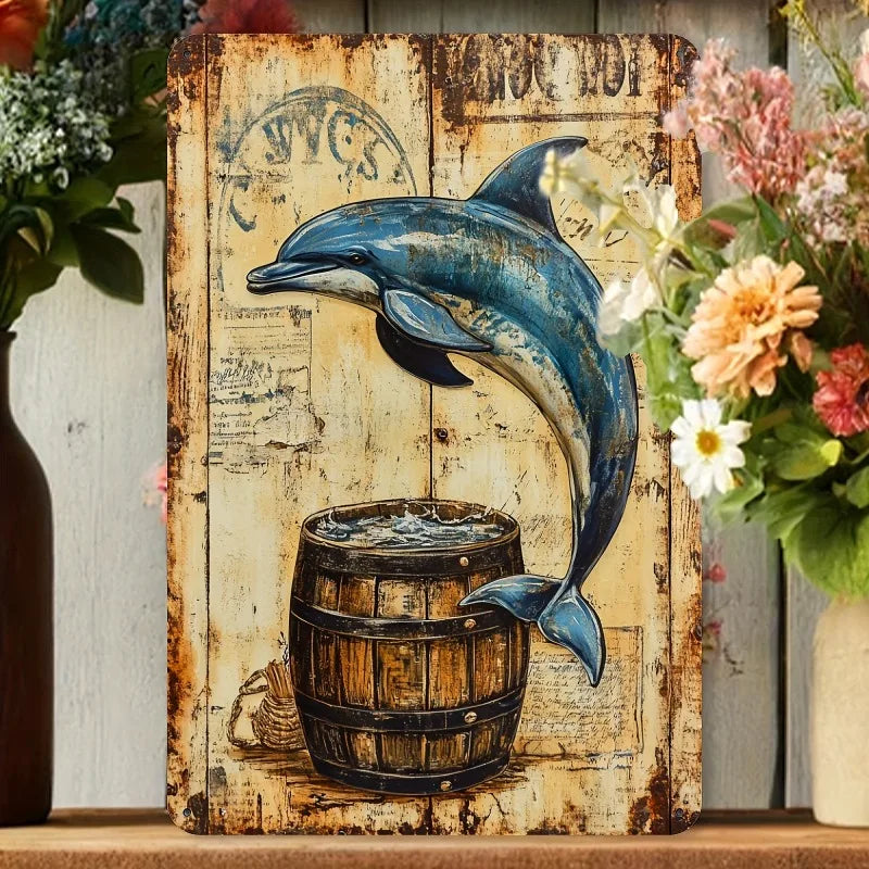 Vintage Dolphin Tin Wall Art