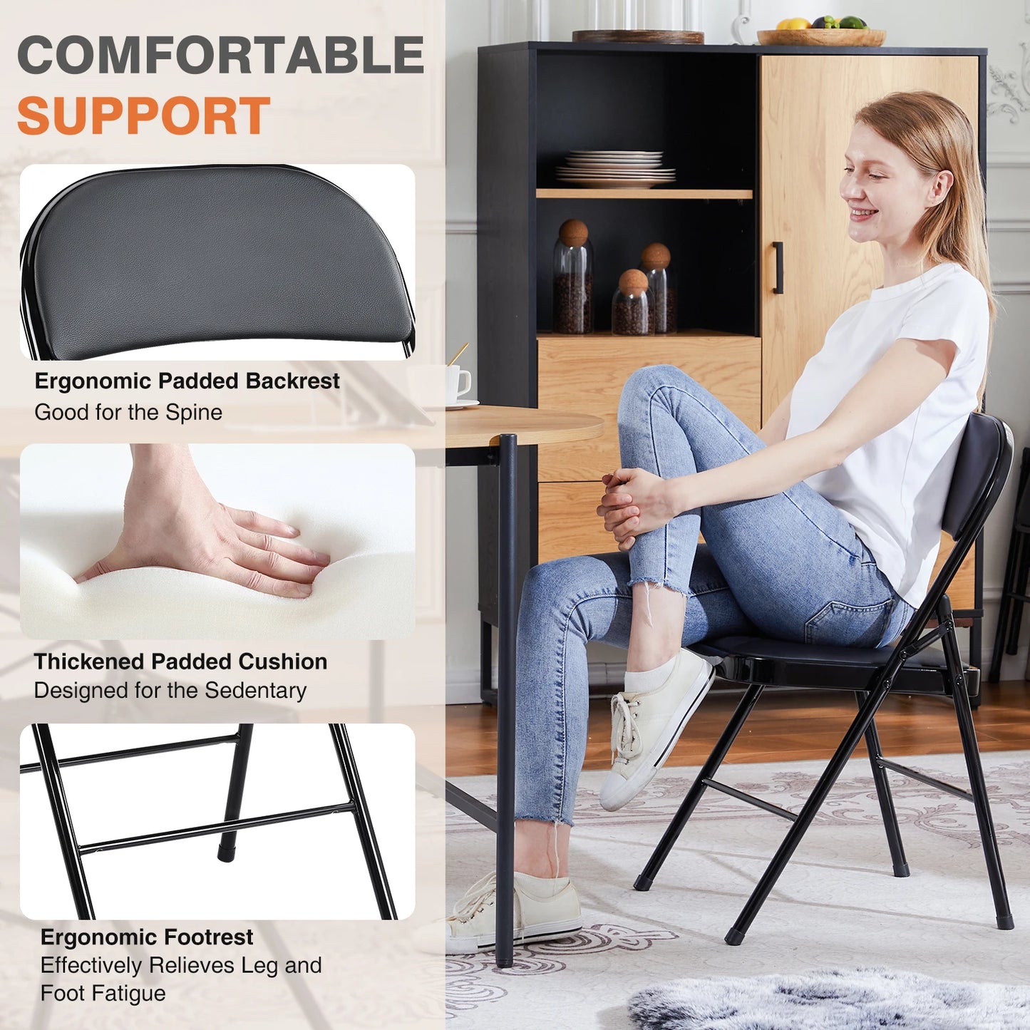 Minimalist Faux Leather Folding Chair with Metal Frame