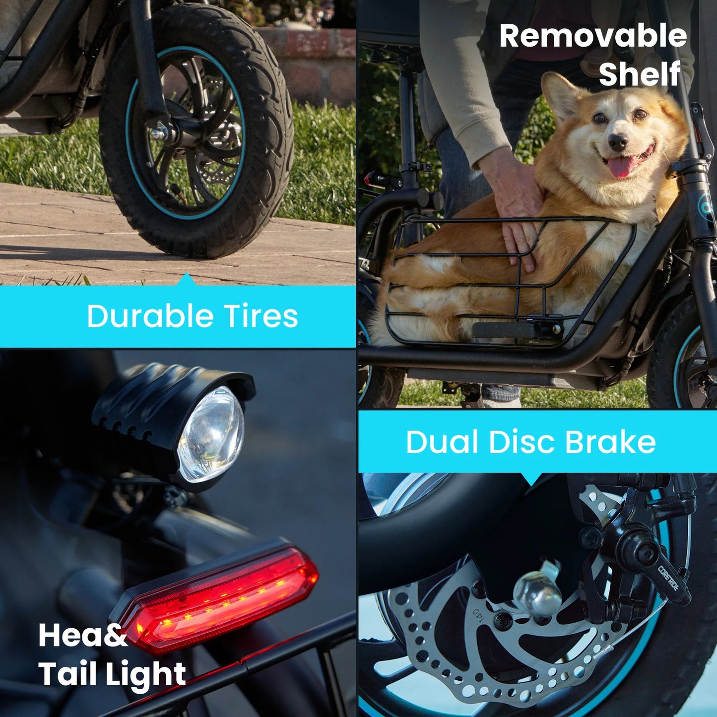 Electric Scooter with Pet Basket and 3 Riding Modes