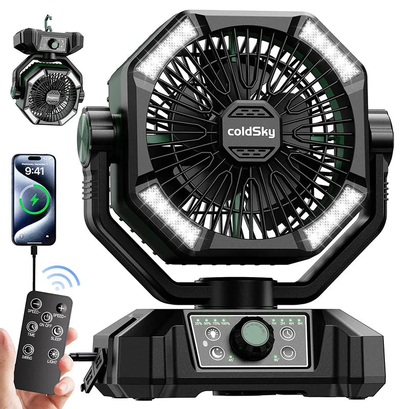 coldSky 20000mAh Portable Camping Fan with LED Lantern and 8 Speeds