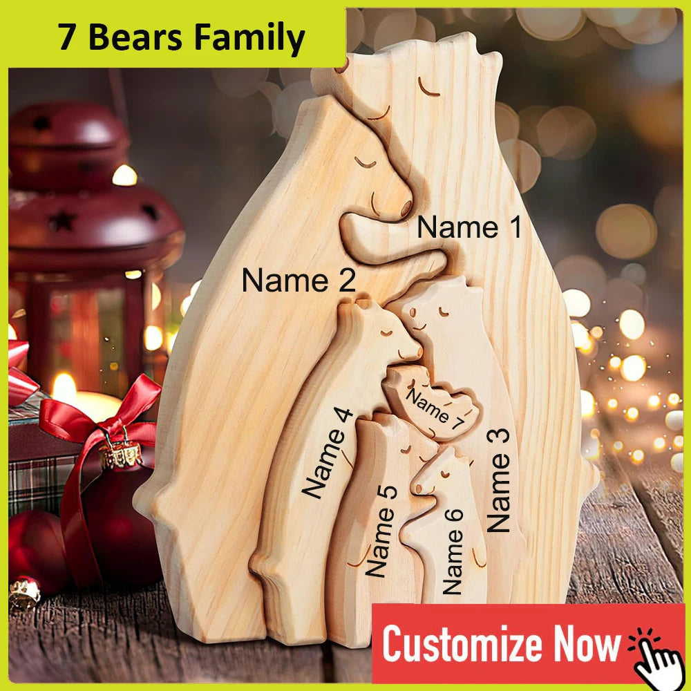 Personalized Wooden Bear Family Puzzle Decor