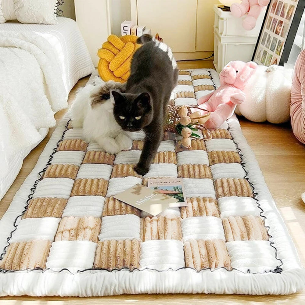 Washable Large Plaid Coral Fleece Pet Mat & Couch Cover