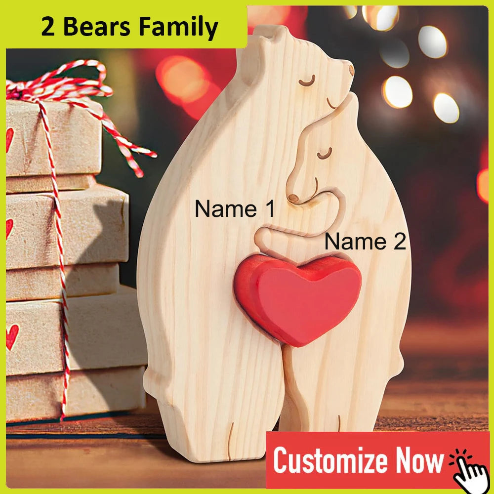 Personalized Wooden Bear Family Puzzle Decor