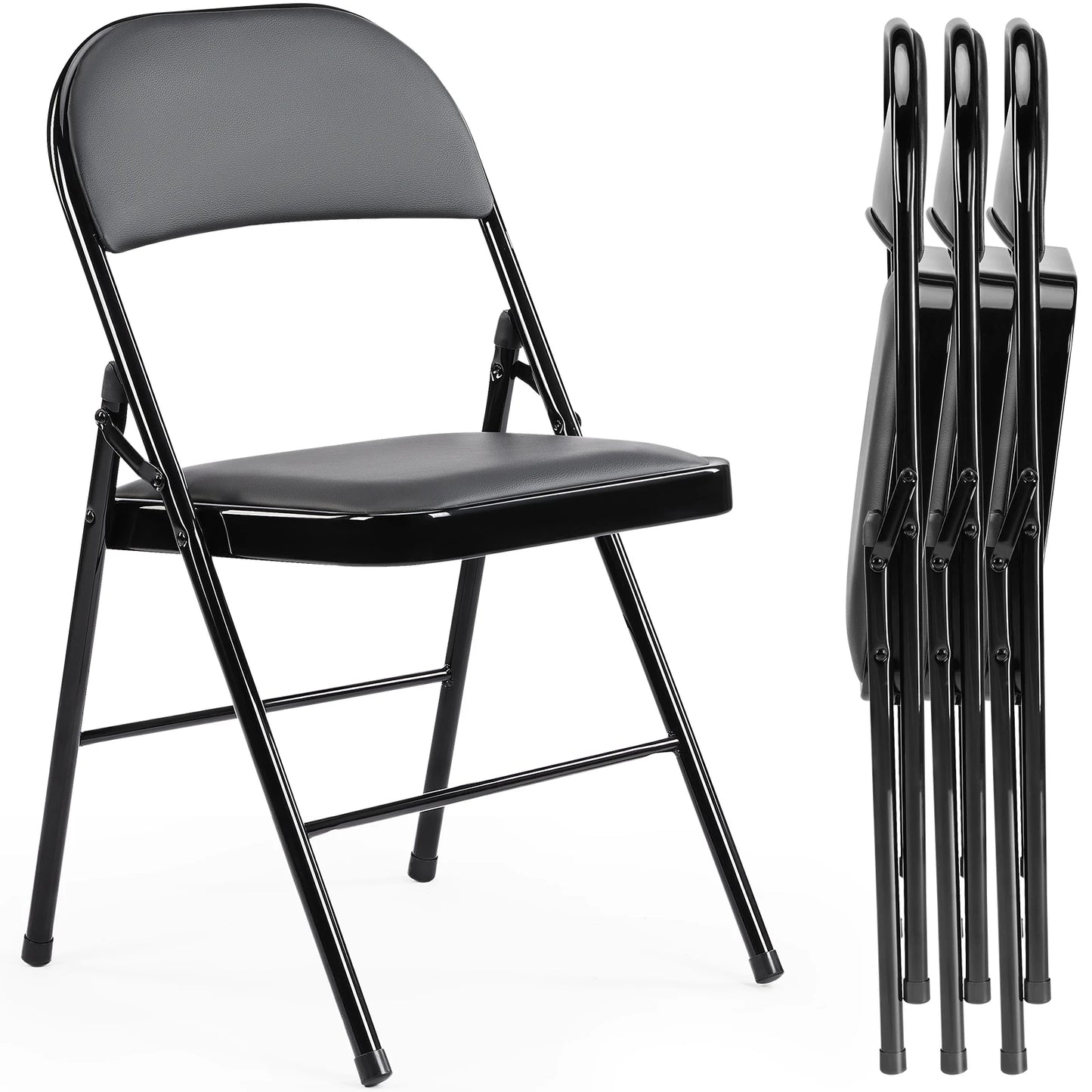 Minimalist Faux Leather Folding Chair with Metal Frame