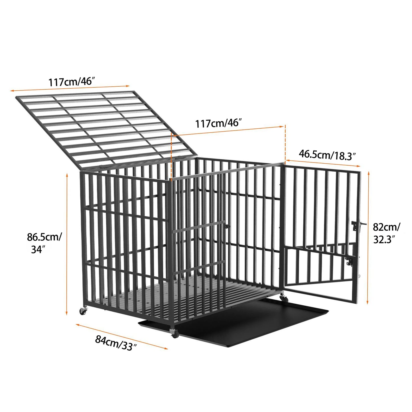 Heavy-Duty Metal Dog Crate with Removable Tray & Lockable Wheels