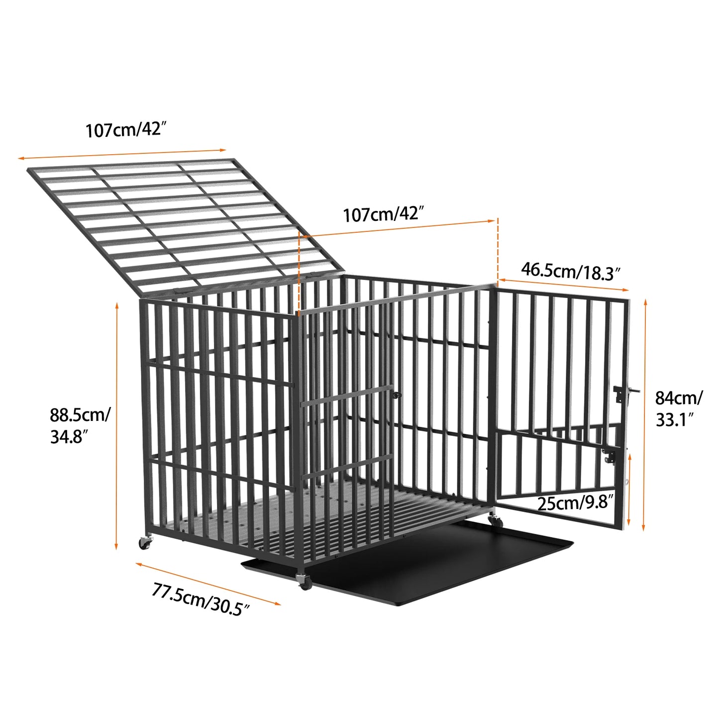 Heavy-Duty Metal Dog Crate with Removable Tray & Lockable Wheels