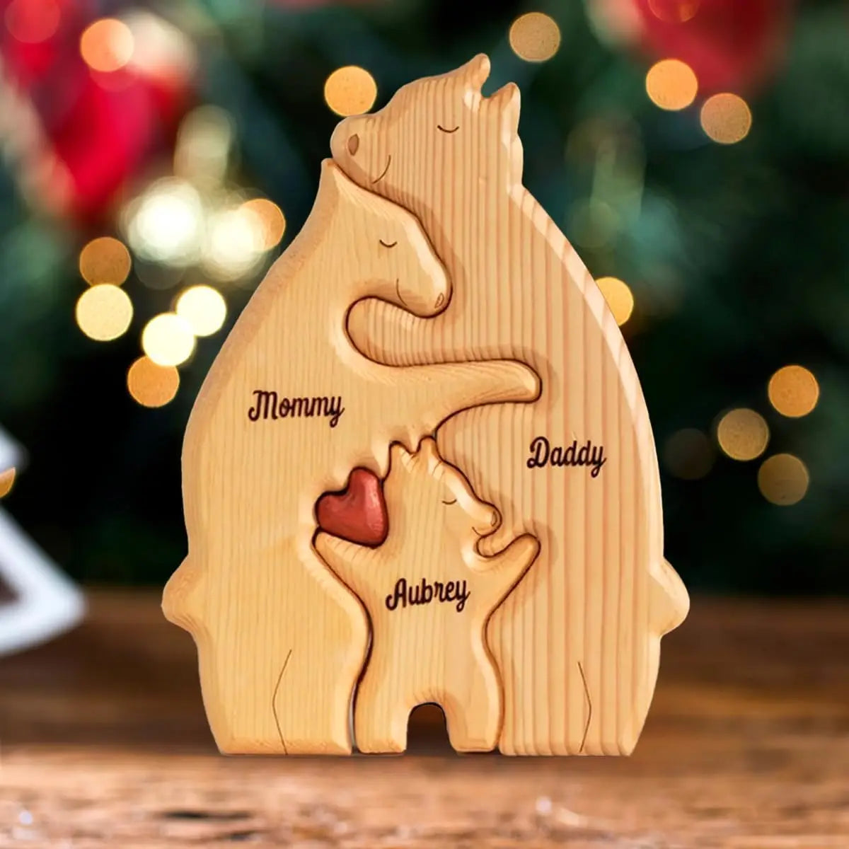 Personalized Wooden Bear Family Puzzle Decor