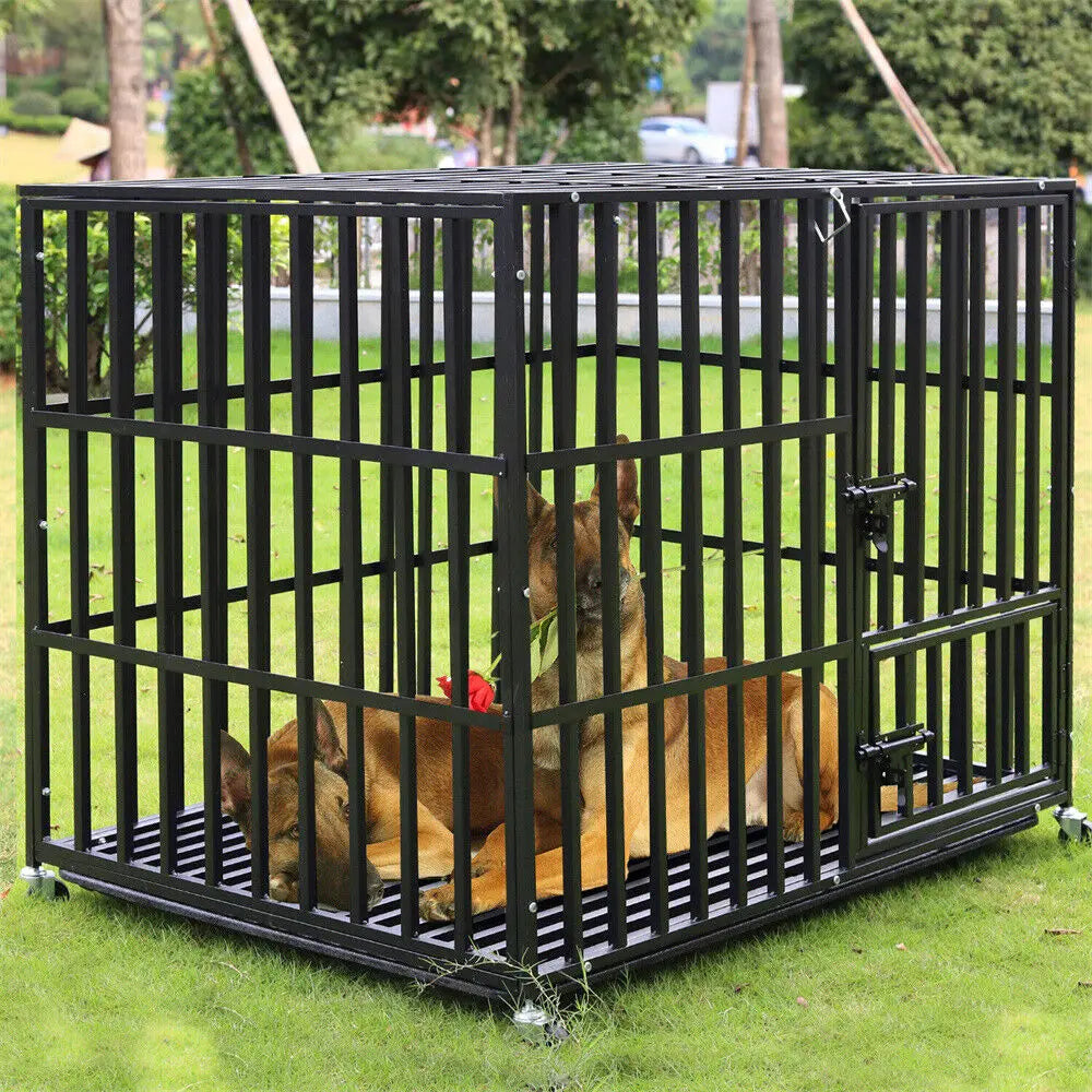 Heavy-Duty Metal Dog Crate with Removable Tray & Lockable Wheels
