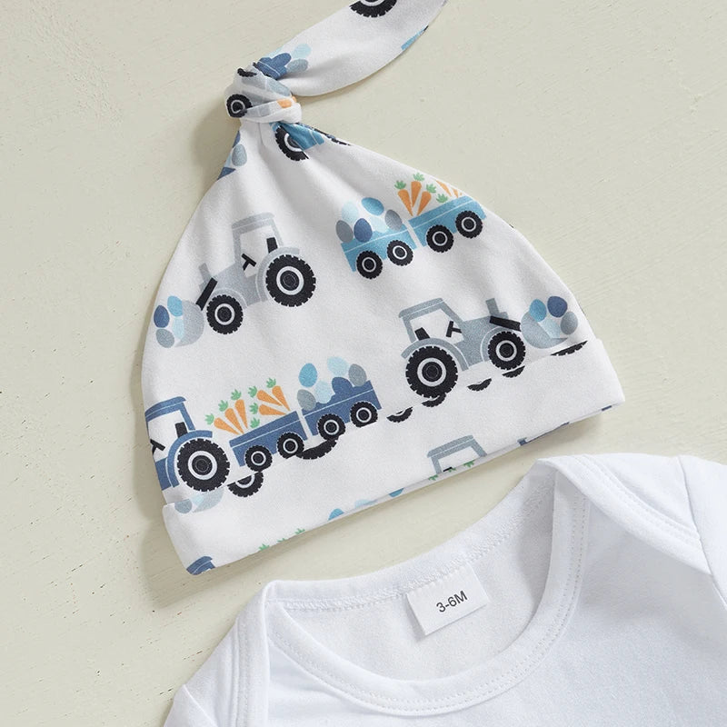 Baby Easter Outfit with Romper Suspender Pants and Hat