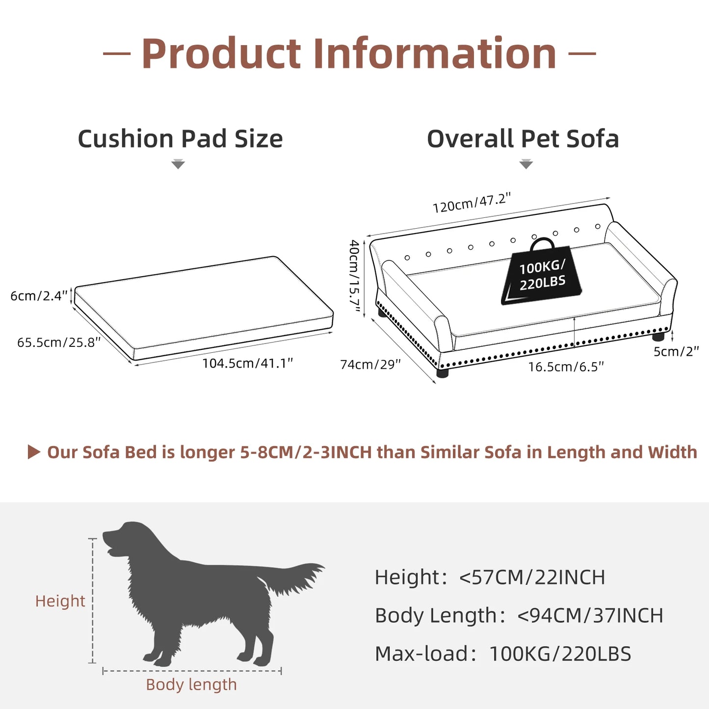 Luxury Elevated Dog Sofa with Microfiber Leather Cover & Removable Cushion