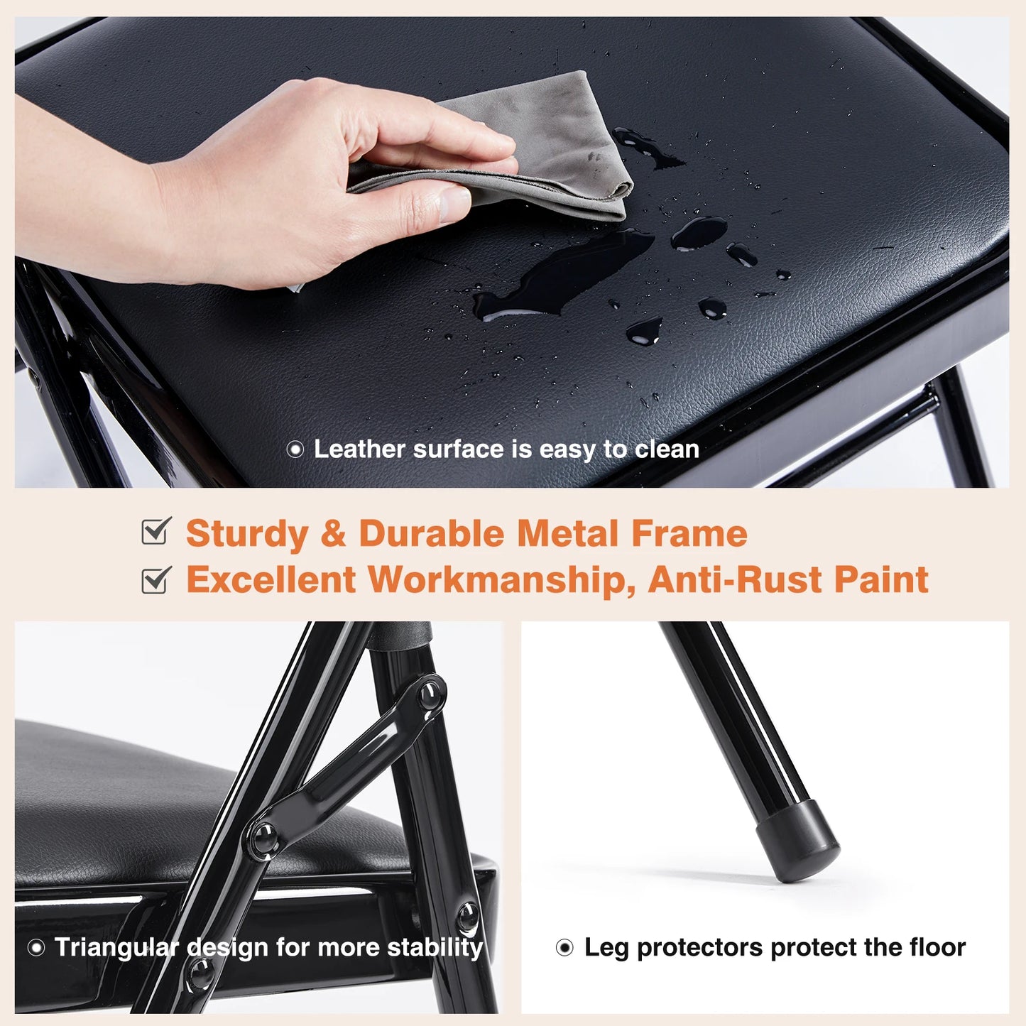 Minimalist Faux Leather Folding Chair with Metal Frame
