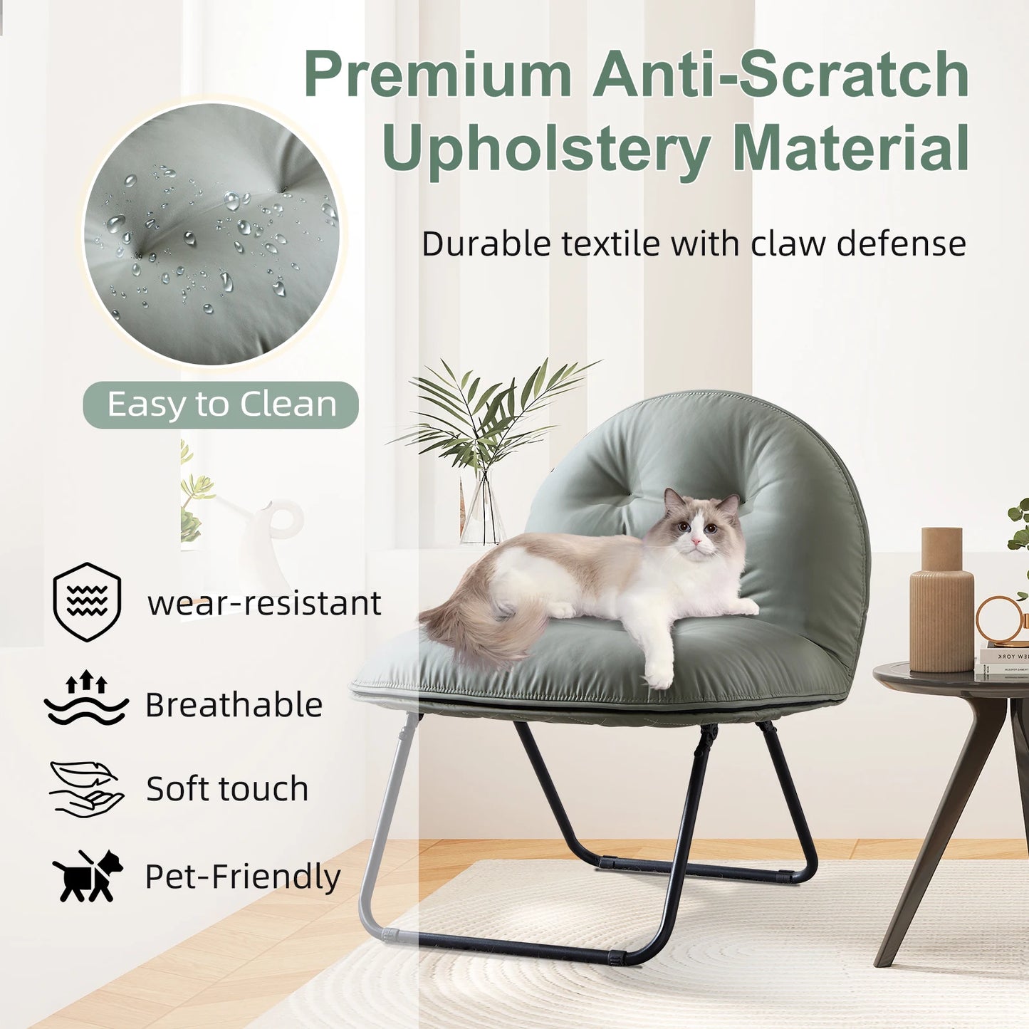 Folding Accent Chair with Metal Frame and Fabric Cover