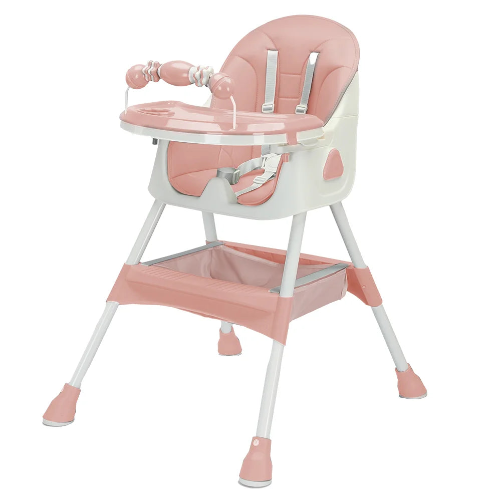 Foldable Baby High Chair with Anti-Slip Base & Toy Rack