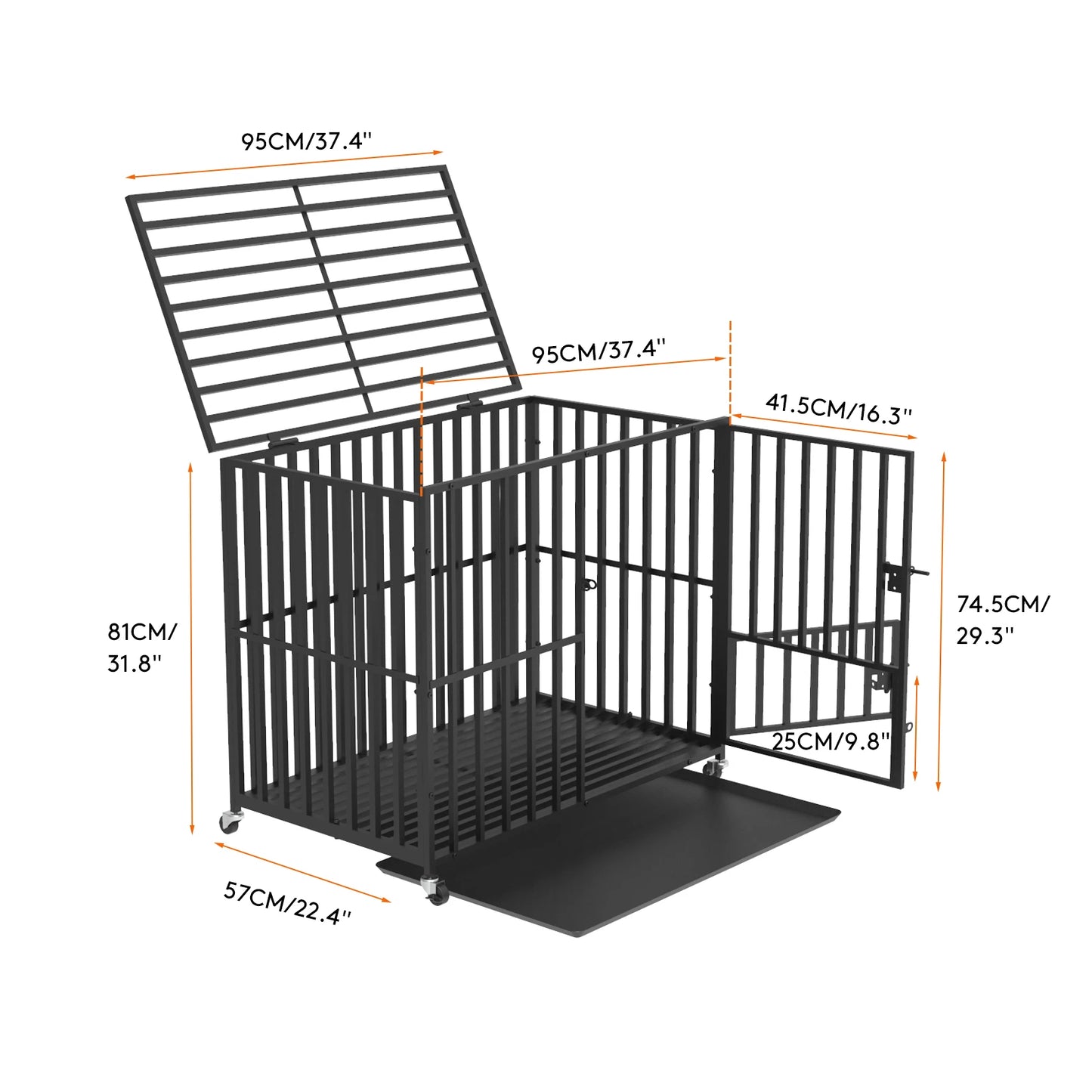 Heavy-Duty Metal Dog Crate with Removable Tray & Lockable Wheels