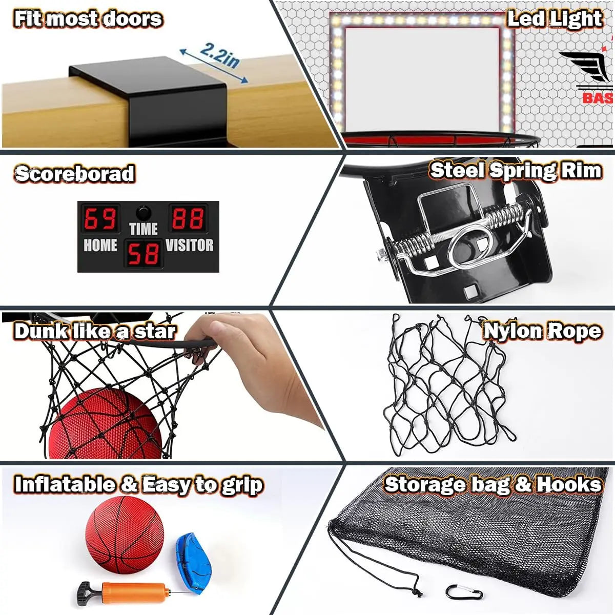 VATOS Electronic Mini Basketball Hoop Set with Scoreboard and 4 Balls