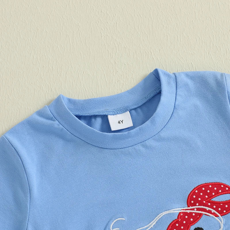 Boys Summer Lobster Embroidered T-Shirt and Shorts Set