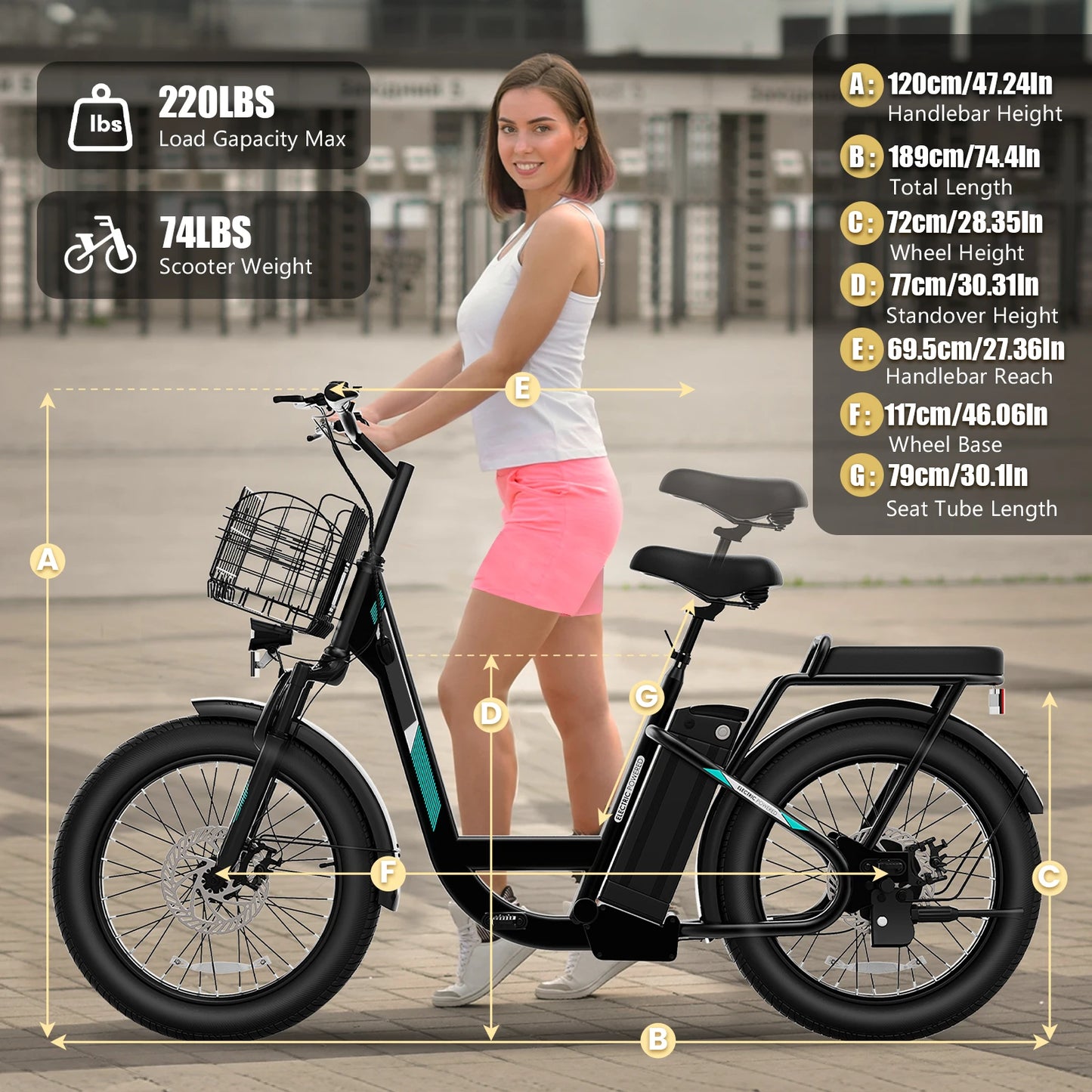 Electric Scooter with Fat Tires and Dual Seats