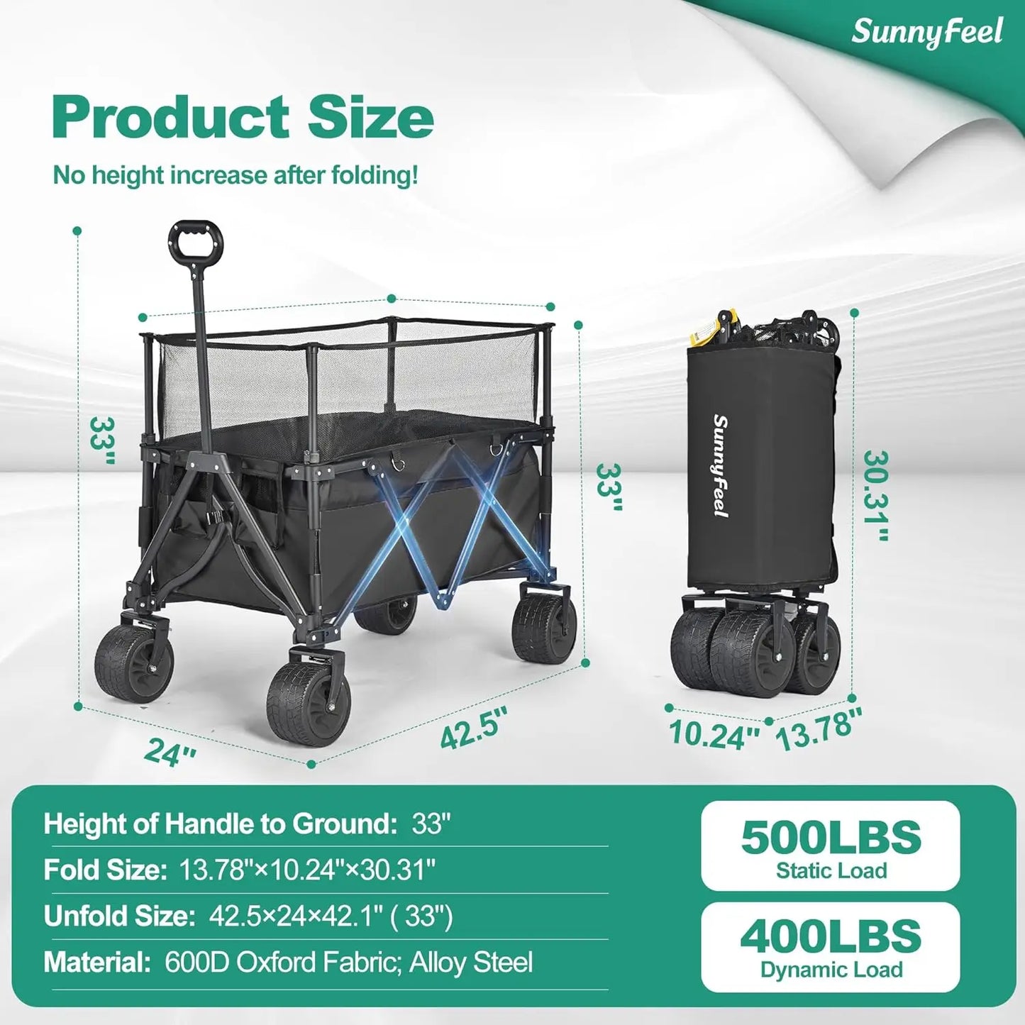 Collapsible Outdoor Utility Wagon with 500LB Capacity Oxfor