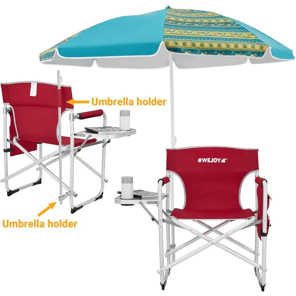 Folding Director Chair with Side Table and Umbrella Holder