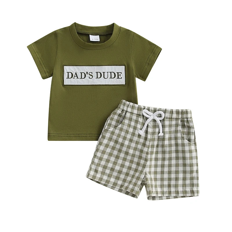 Toddler Boys Embroidered T-Shirt and Plaid Shorts Set
