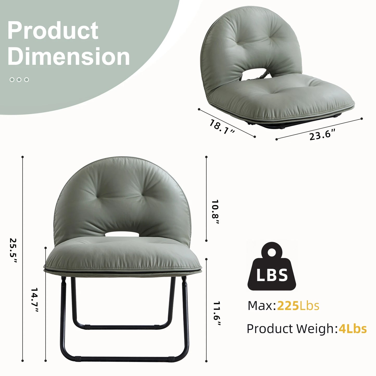 Folding Accent Chair with Metal Frame and Fabric Cover