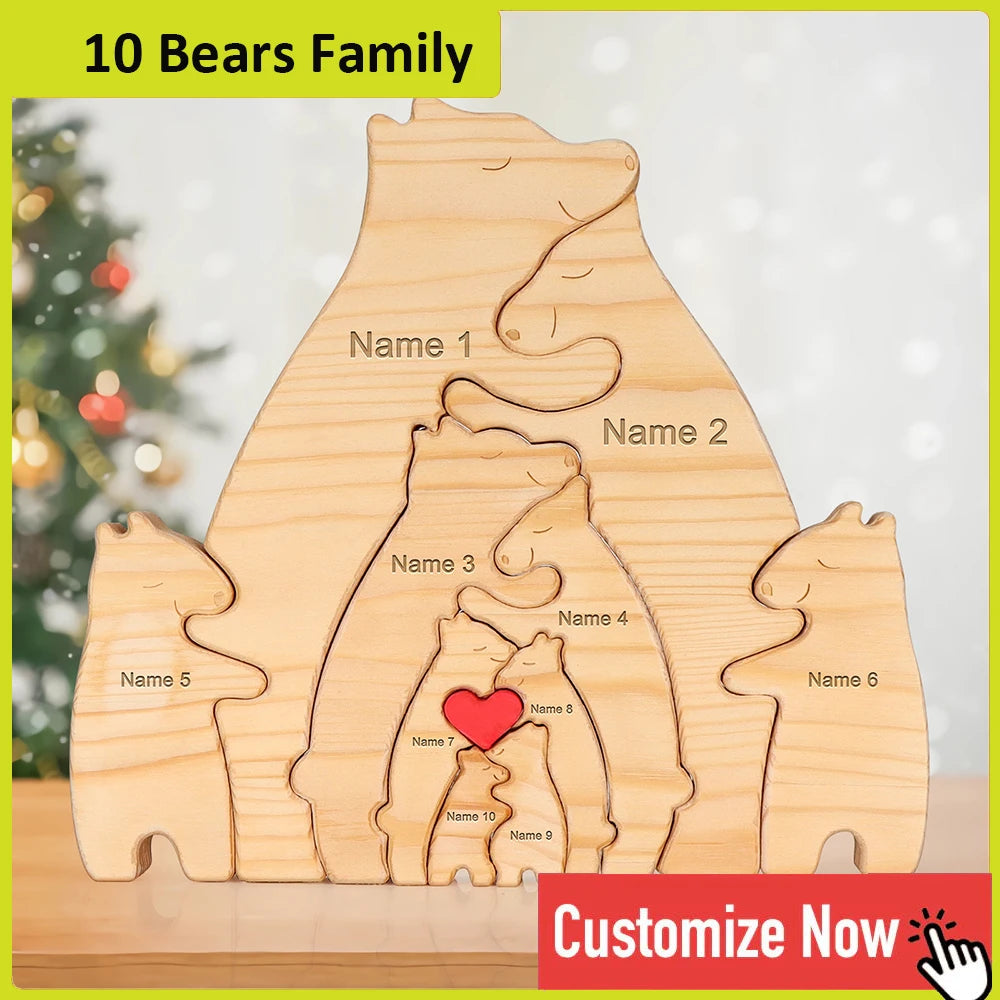 Personalized Wooden Bear Family Puzzle Decor