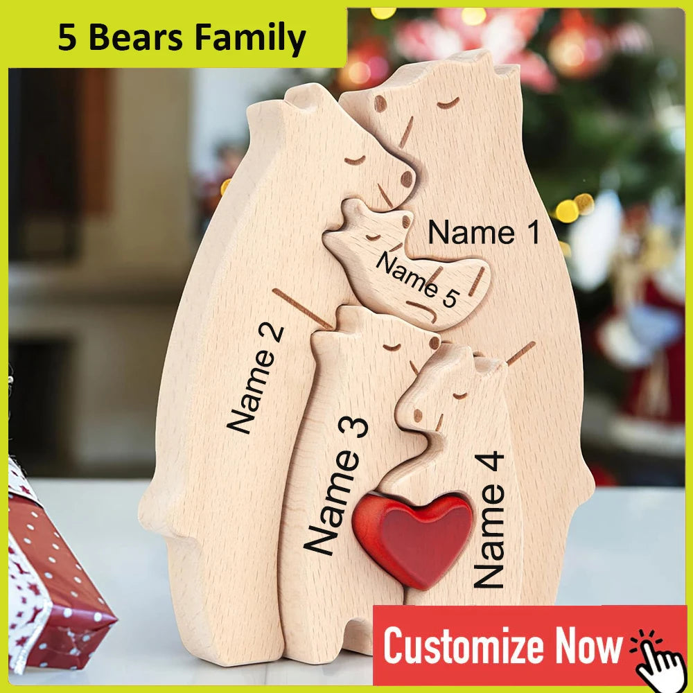 Personalized Wooden Bear Family Puzzle Decor