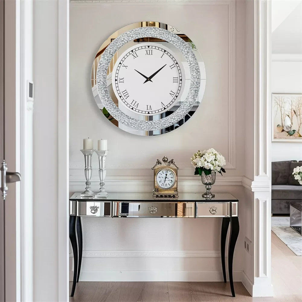 Modern Diamond Crystal Wall Clock Roman Numerals Silent Movement