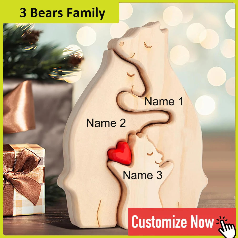 Personalized Wooden Bear Family Puzzle Decor