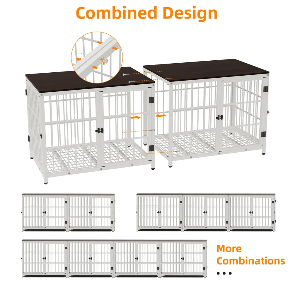 Large Wooden Dog Crate Furniture Style with Removable Tray and 3 Doors