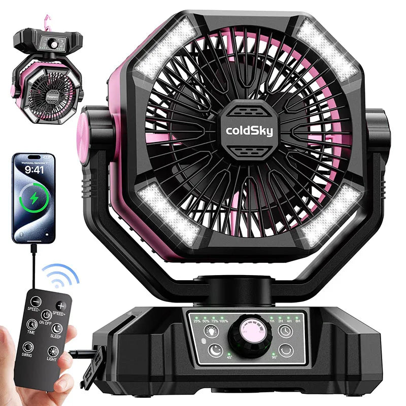 coldSky 20000mAh Portable Camping Fan with LED Lantern and 8 Speeds