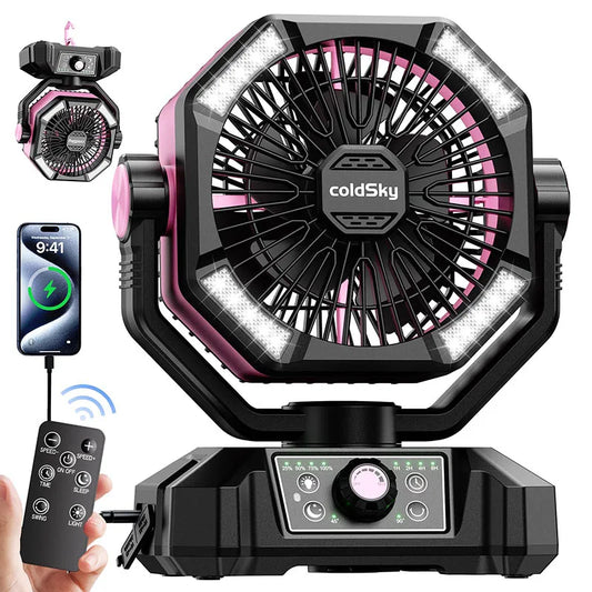 coldSky 20000mAh Portable Camping Fan with LED Lantern and 8 Speeds