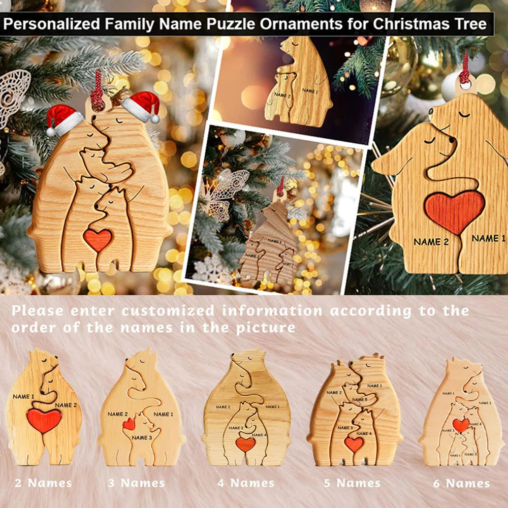 Personalized Wooden Bear Family Puzzle Decor
