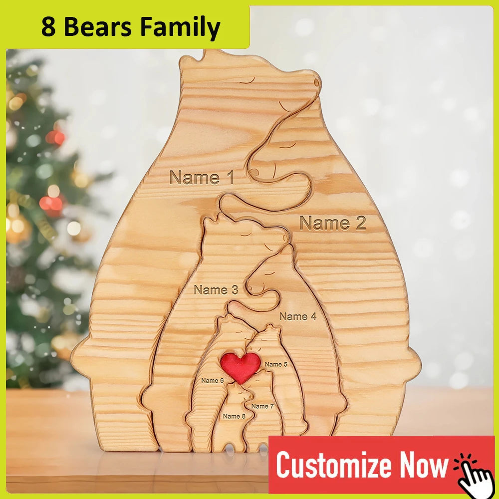 Personalized Wooden Bear Family Puzzle Decor