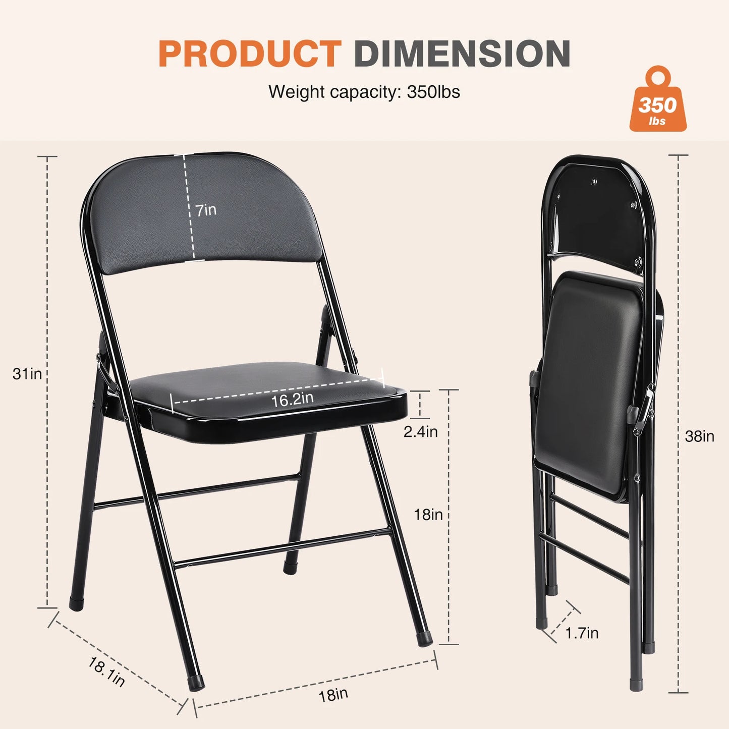 Minimalist Faux Leather Folding Chair with Metal Frame