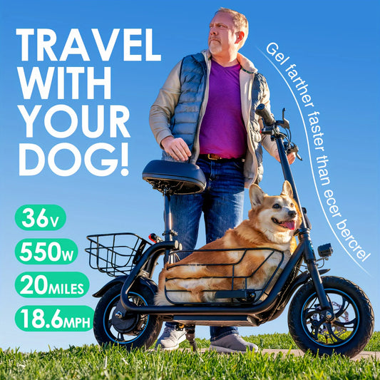 Electric Scooter with Pet Basket and 3 Riding Modes