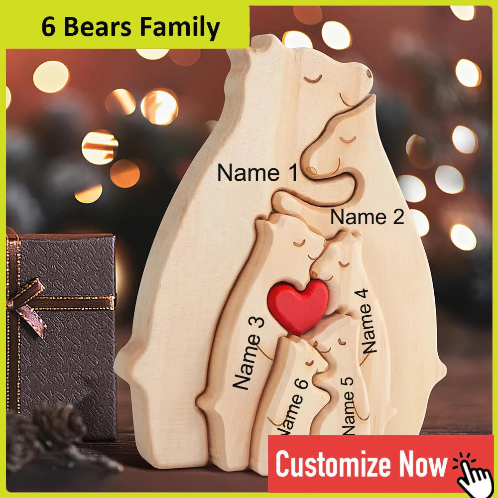 Personalized Wooden Bear Family Puzzle Decor