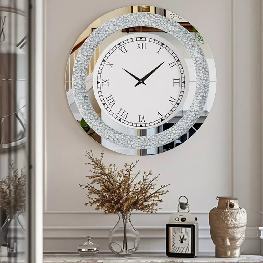 Modern Diamond Crystal Wall Clock Roman Numerals Silent Movement