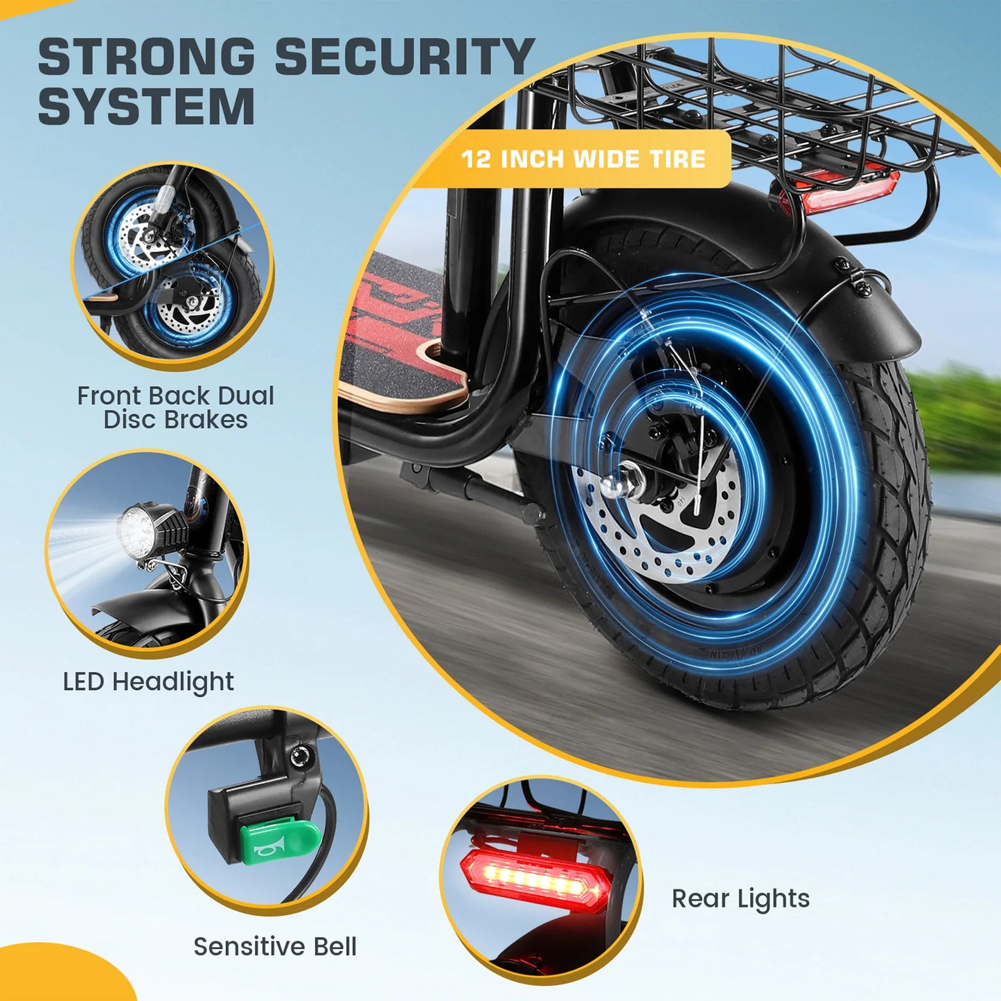 Foldable Electric Scooter with Child Seat and Rear Basket
