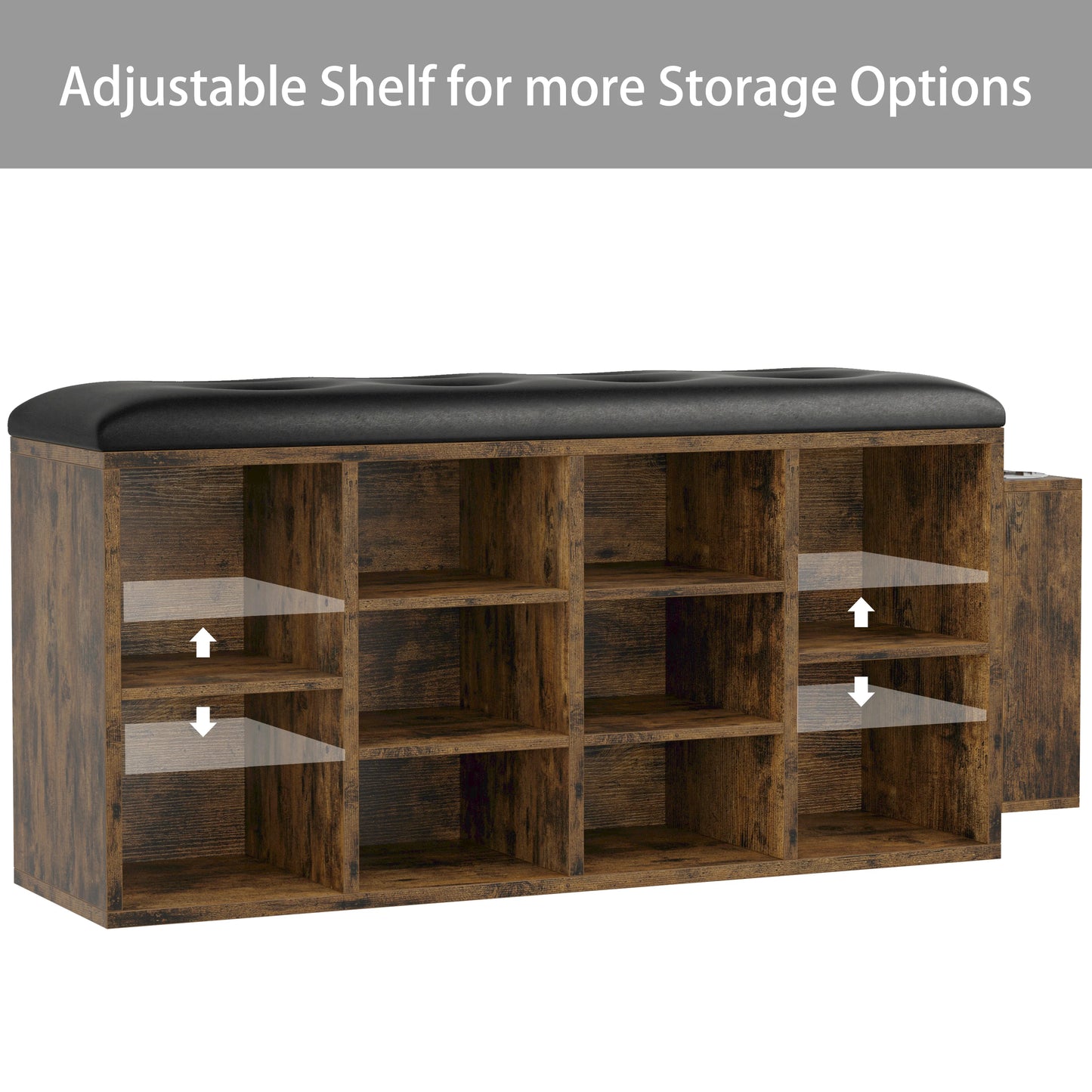 Wooden Shoe Storage Bench with 10 Cubbies and Cushion