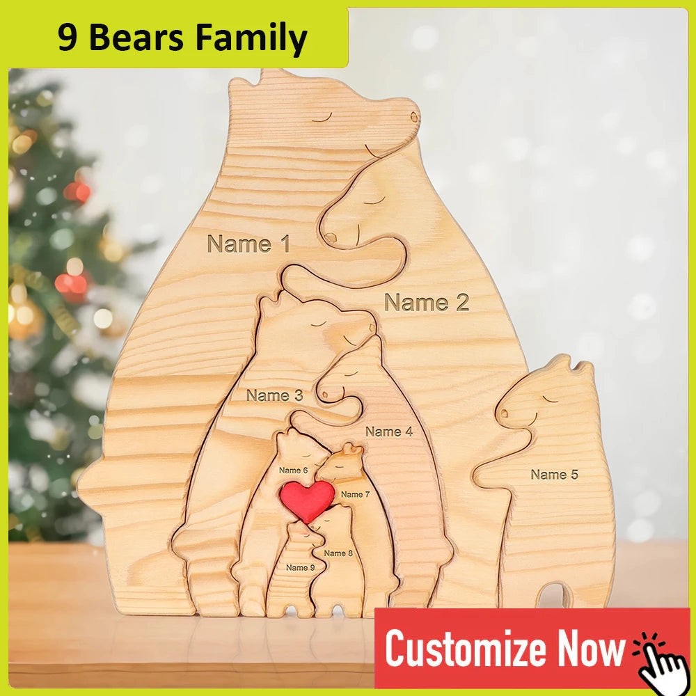 Personalized Wooden Bear Family Puzzle Decor