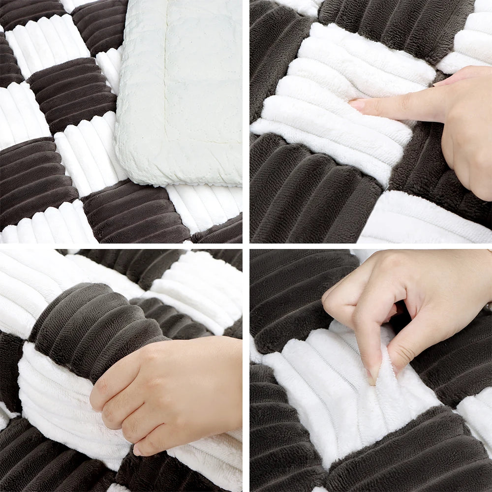 Washable Large Plaid Coral Fleece Pet Mat & Couch Cover