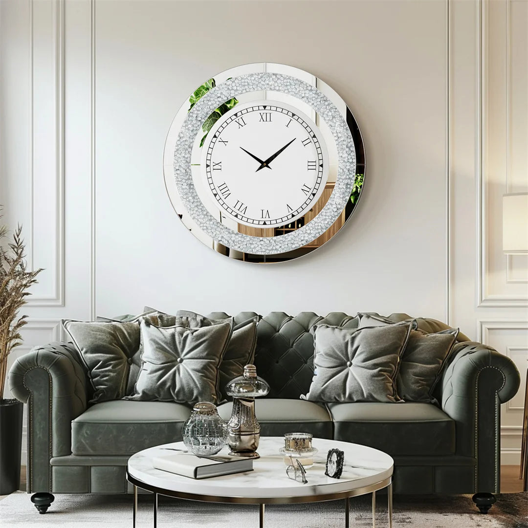 Modern Diamond Crystal Wall Clock Roman Numerals Silent Movement