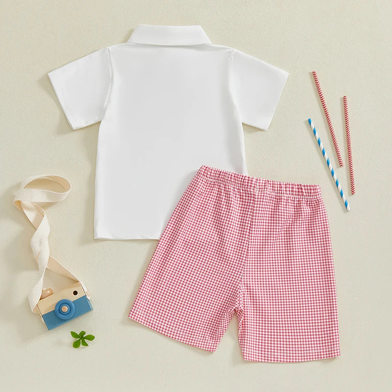 Toddler 4th of July Lapel Shirt and Plaid Shorts Set