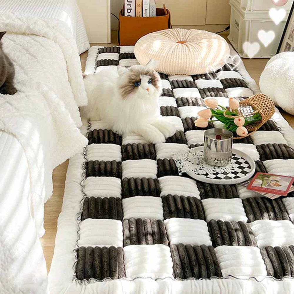Washable Large Plaid Coral Fleece Pet Mat & Couch Cover