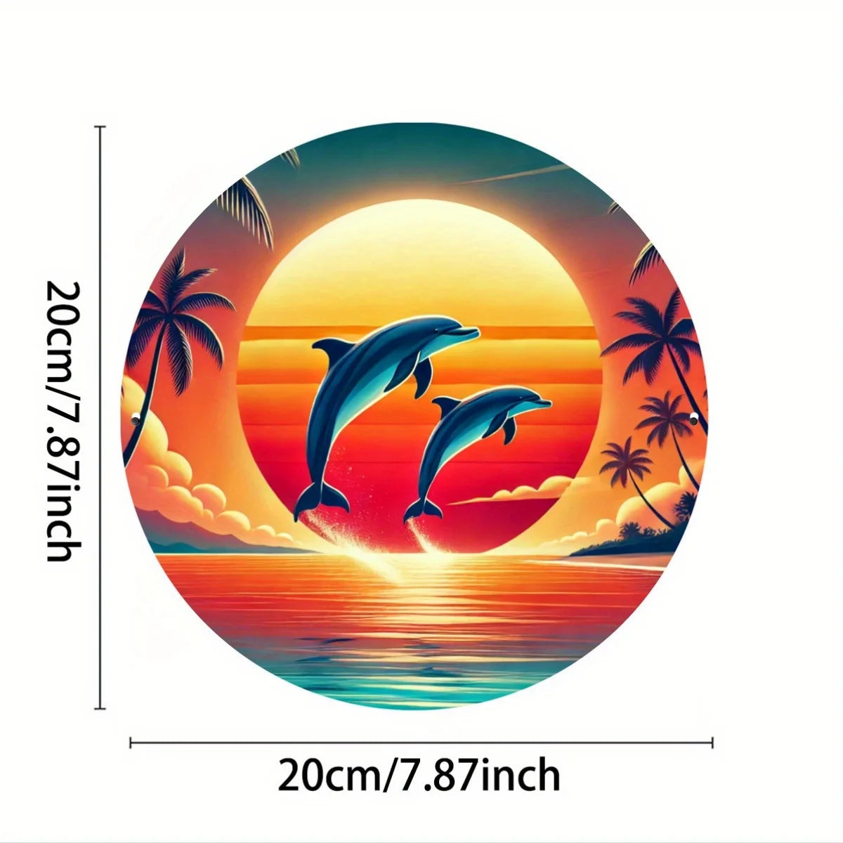 Tropical Dolphin Sunset Metal Sign