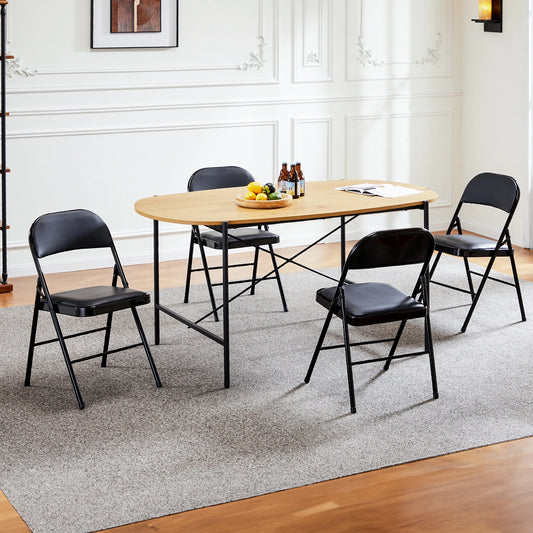 Minimalist Faux Leather Folding Chair with Metal Frame