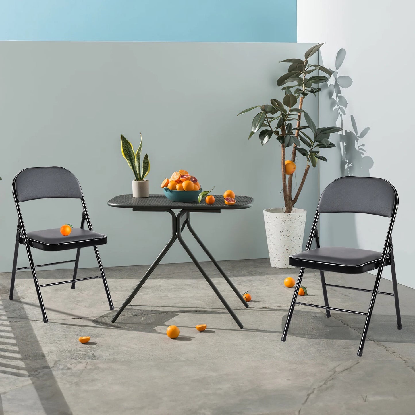 Minimalist Faux Leather Folding Chair with Metal Frame