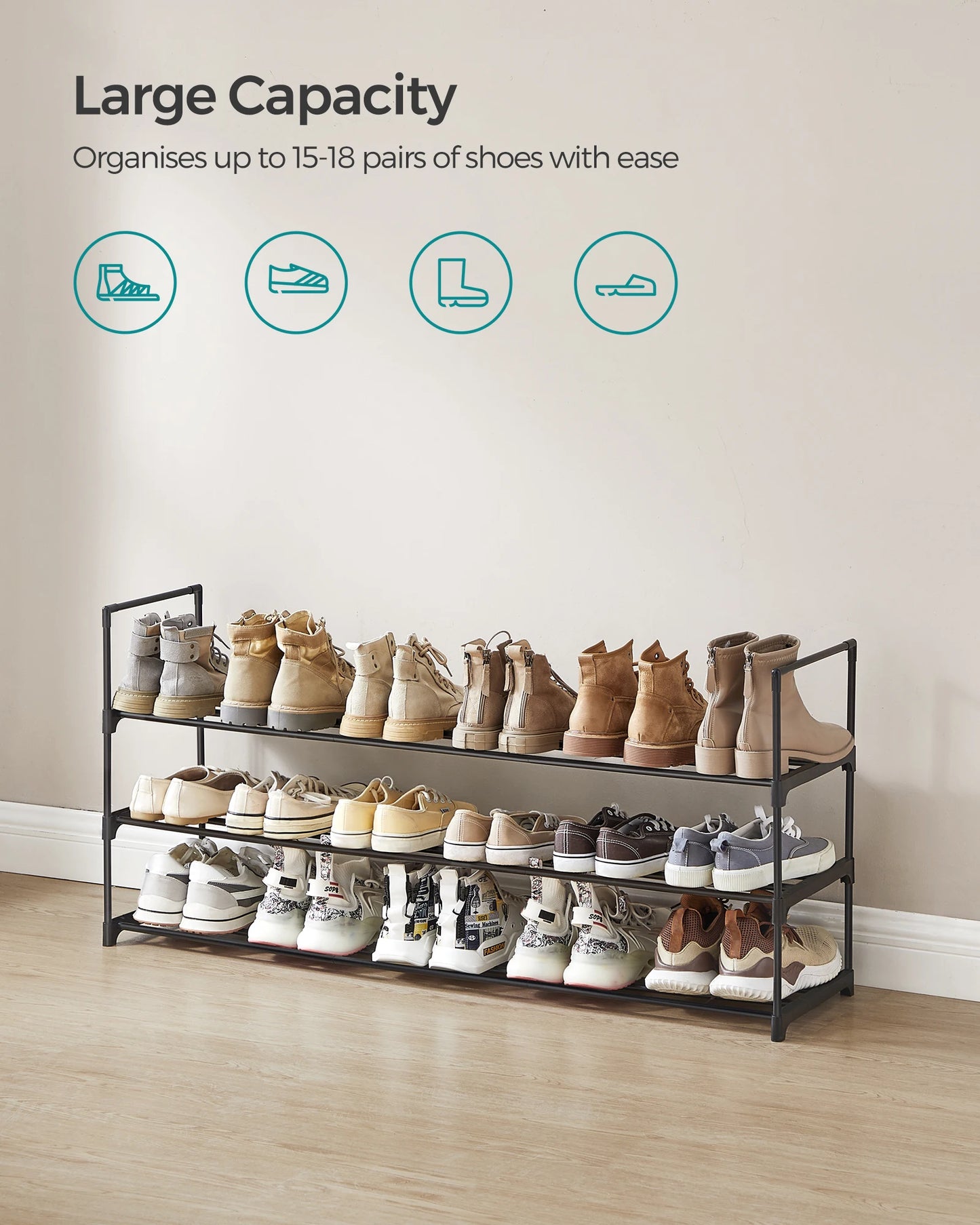 3 Tier Metal Shoe Rack Organizer
