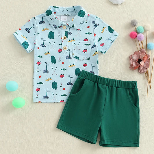 Toddler Boys Golf Print T-Shirt and Shorts Set